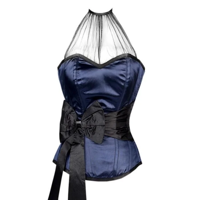 lace trim ladies' underwearAsante Blue Overbust Corset With Black Sash