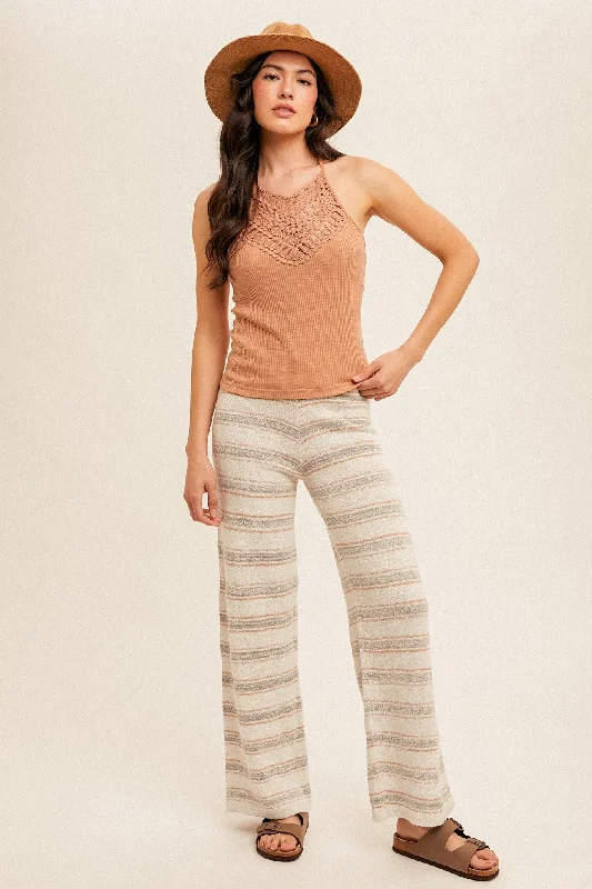 Women's Jodhpurs with Flared LegAlmond Grey Stripe Wide Sweater Pants