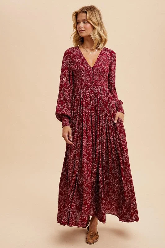 Women's V-Neck DressesMIRIAM SMOCKED FLORAL MAXI DRESS