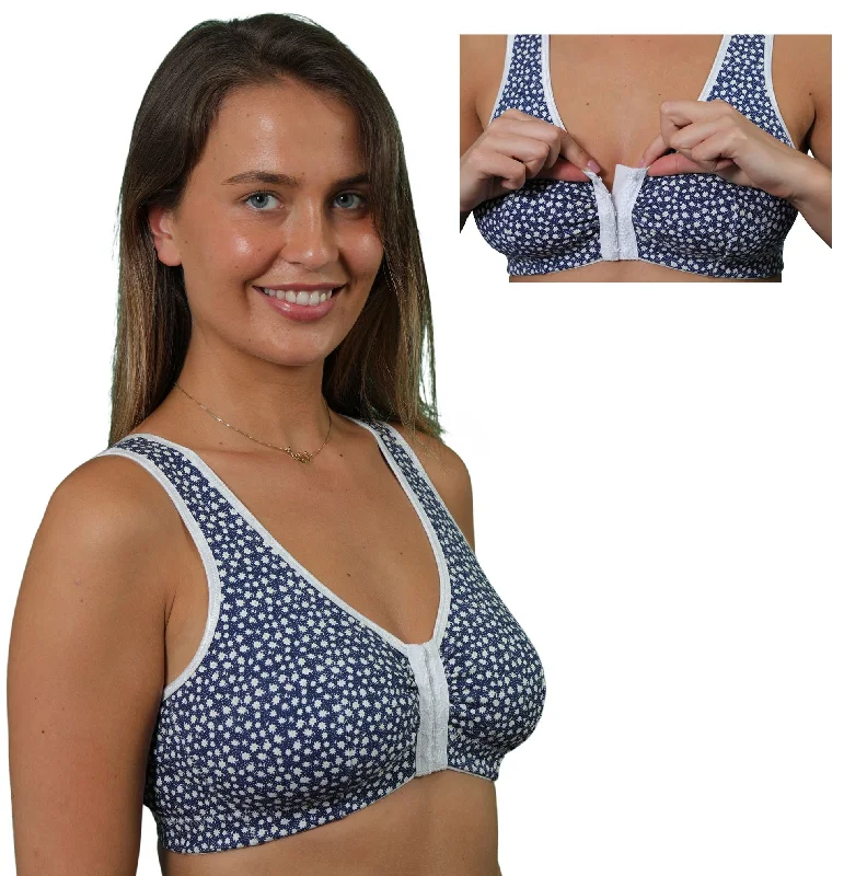 lace-trimmed sleep camisolesNavy & White Front Fastening Stretch Cotton Multi Cup Bras CB222 Gemm by Dipti