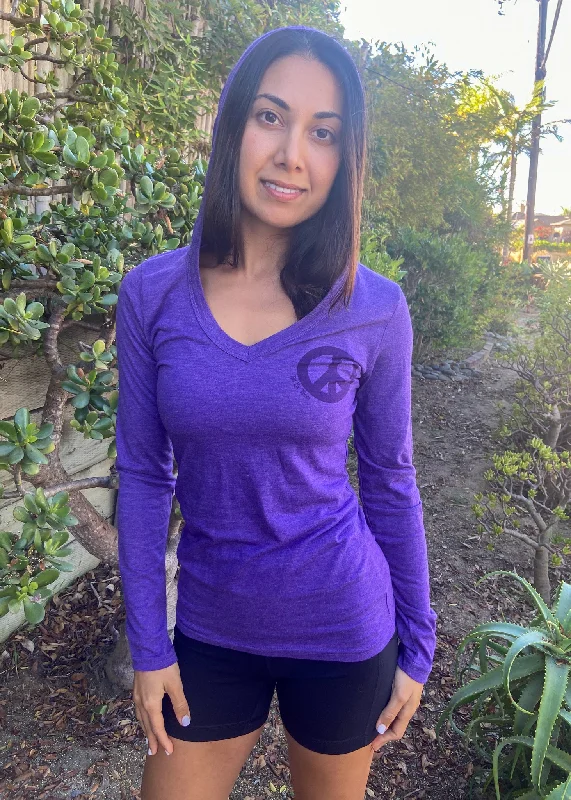 Women's Hooded Sweatshirts with Non-Stretch WaistV-neck tri blend hoodie with pocket peace symbol with ganesh's inside.