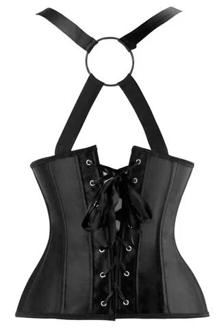 eco-friendly organic cotton lingerie setsModric Black Satin Steam Grommets Underbust Corset