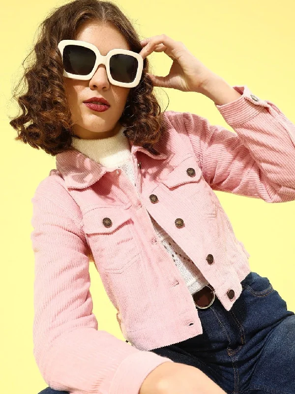 Women's Coats with Fur Trimmed CollarPink Corduroy Trucker Jacket