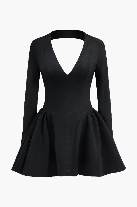 Women's Collarless DressesDeep V-Neck Mini Dress