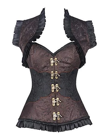 sheer lace nightgown setsStapp Black and Brown Brocade Corset and Jacket