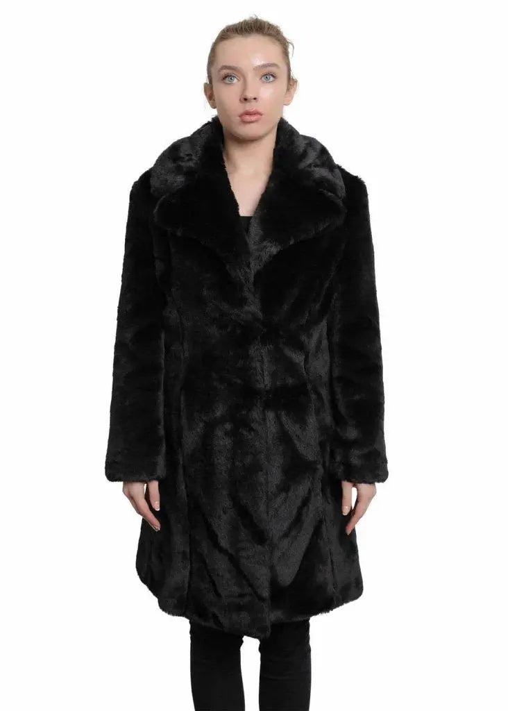 Women's Duffle CoatsDe La Creme - Womens Faux Fur Large Lapel Mid Length Coat