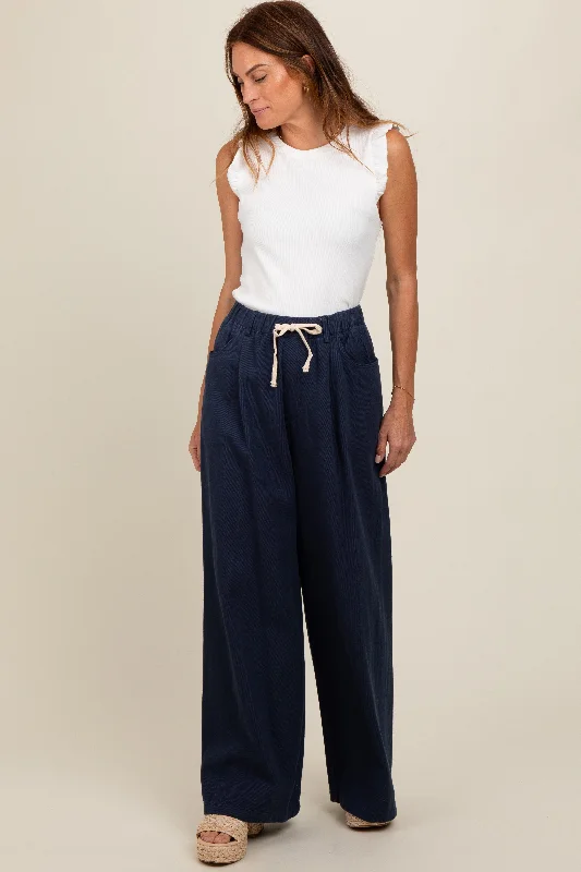 Women's SweatpantsNavy Blue Drawstring Wide Leg Pants