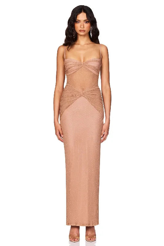 Women's Lapel Collar DressesNookie Crystal Mesh Maxi Dress - Nude