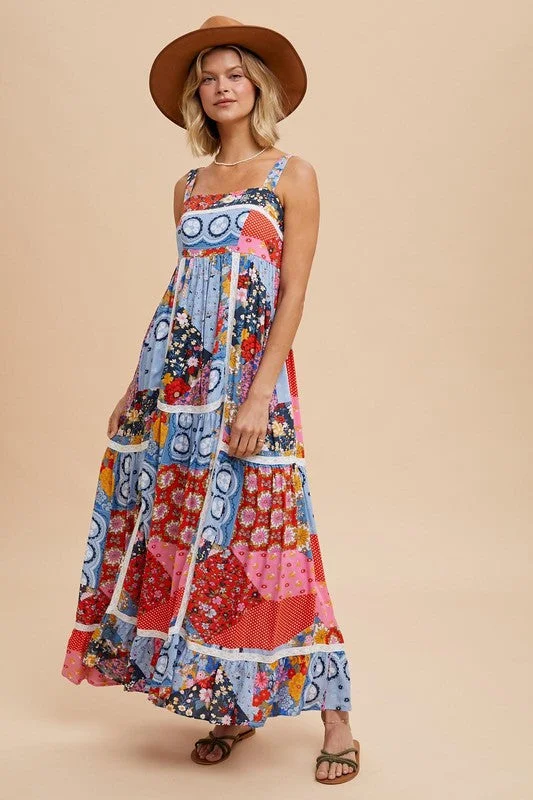 Women's Off-Shoulder DressesPENNY PATCHWORK TILED PRINT MAXI DRESS