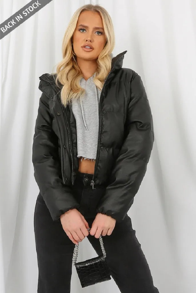 Women's Denim CoatsPU Boxy Puffer Jacket