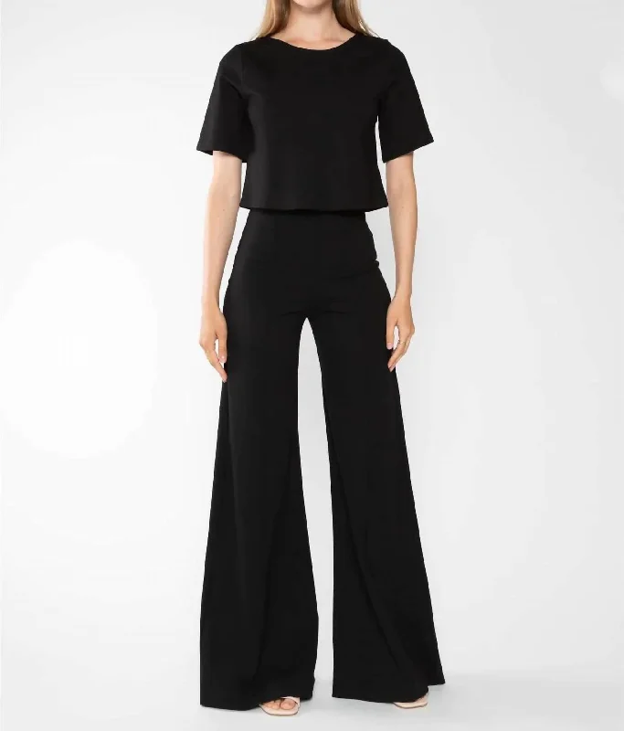 Women's Jodhpurs with Rounded HemWide Leg Pants In Black