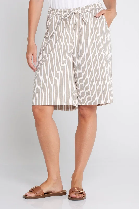 Women's Jodhpurs with Asymmetrical HemAlex Stripe Summer Shorts - Beige Stripe