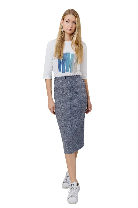 Women's Relaxed Fit SkirtsApparalel Denim Knit Midi Pencil Skirt