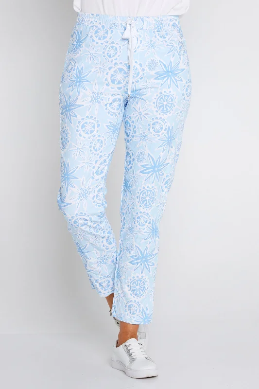 Women's CaprisPrinted Crushed Drawstring Pants - Summer Blue