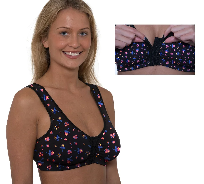 lace-embellished bralettesBlack Floral Pull On Stretch Cotton Multi Cup Bras CB333 Gemm by Dipti