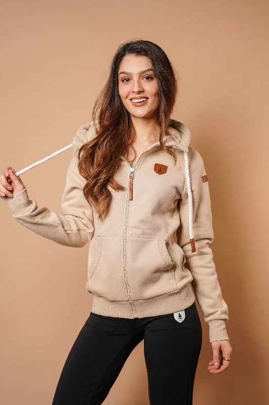 Women's Hooded Sweatshirts with Patch PocketsHera Sand Full-Zip Hoodie