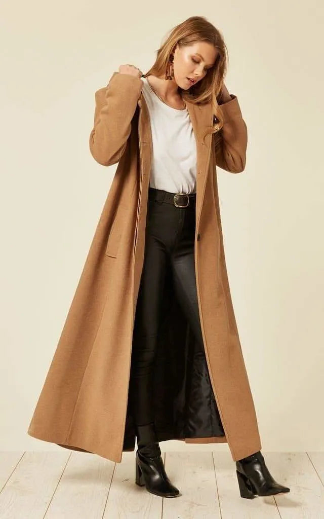 Women's Coats with HoodOversized Wool Blend Hooded Long Coat (1716)