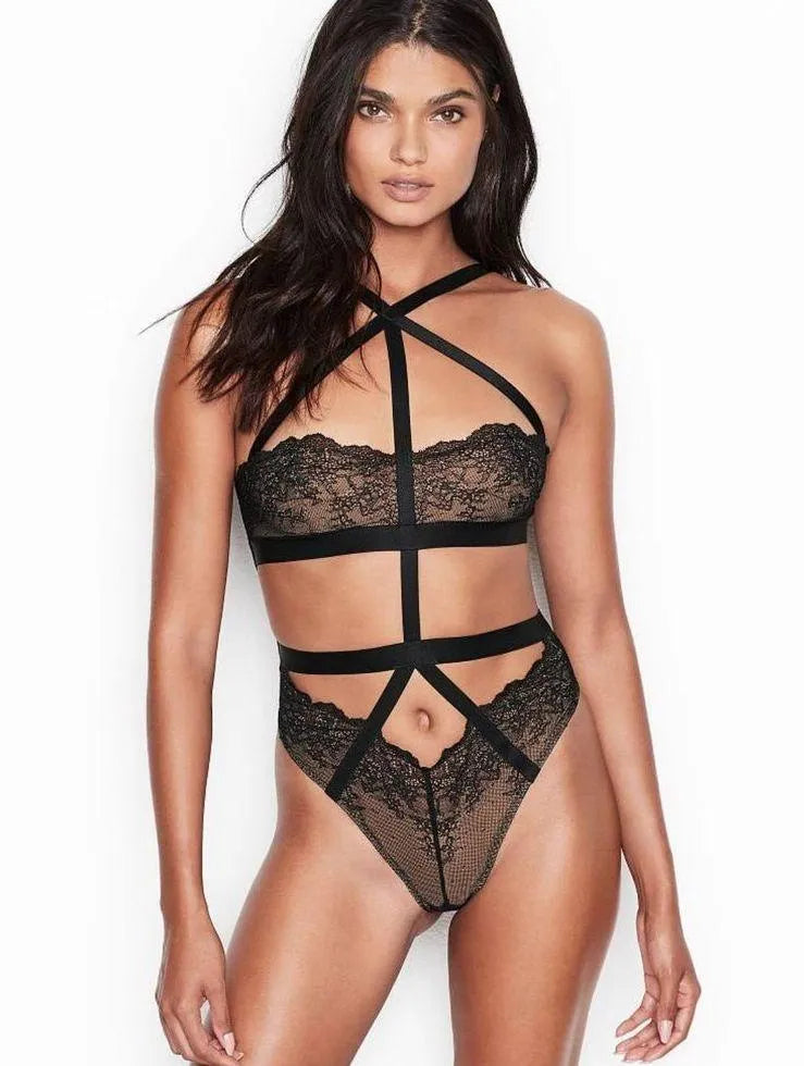 lace-embellished bralette and panties setsVictorias Secret body strappy M