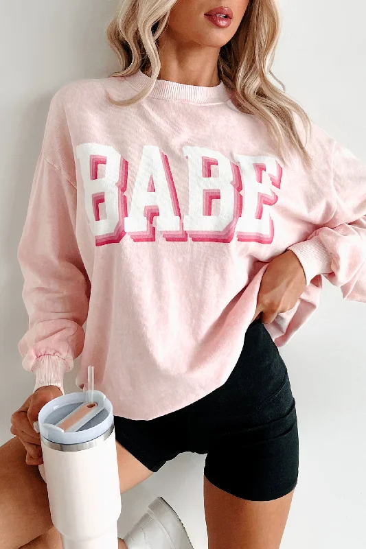 Women's Hoodie Jackets"Babe" Acid Wash Graphic Sweatshirt (Washed Pink)