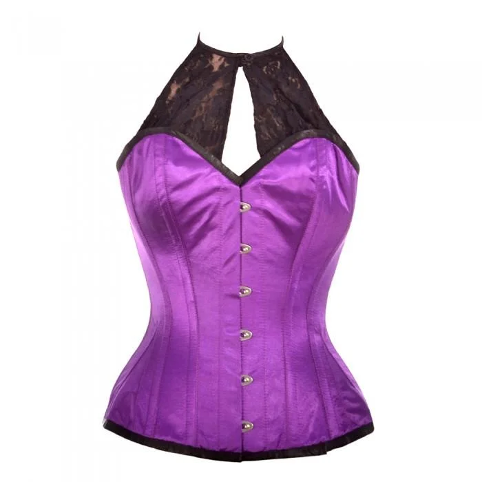 lightweight sports bras for cyclingAdiilyn Purple Satin Corset with Lace Halterneck