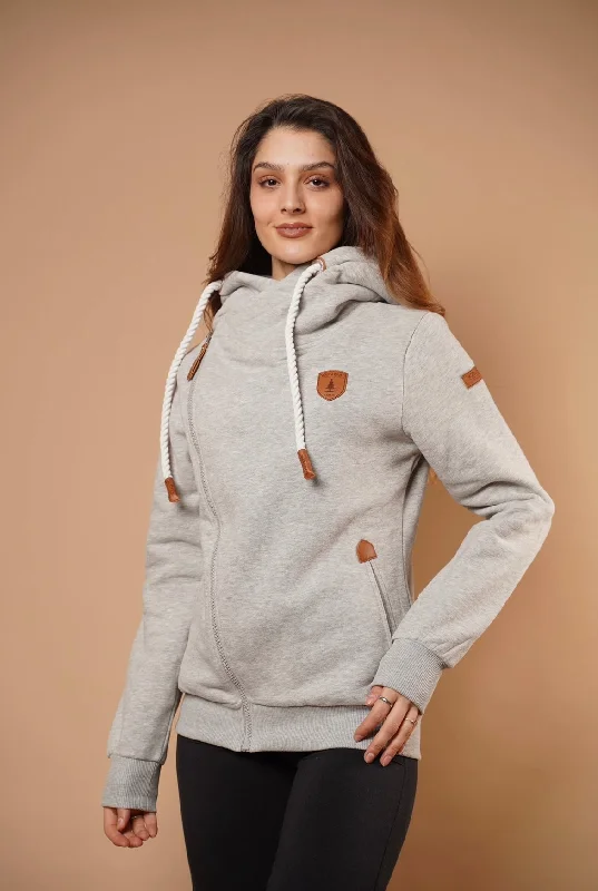 Women's Hooded Sweatshirts with Chenille LiningAthena Light Heather Grey Full-Zip Hoodie