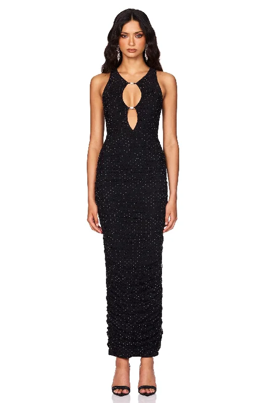 Women's Notched Collar DressesNookie Crystal Halter Maxi Dress - Black