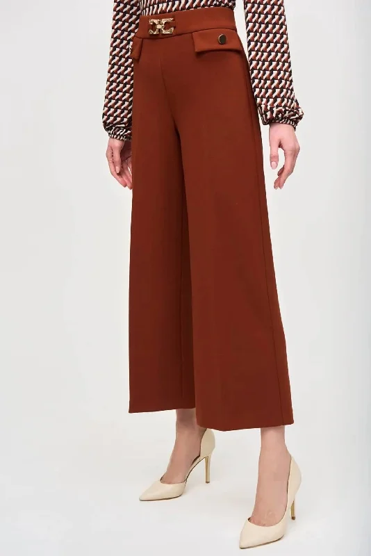 Women's ChinosScuba Crepe Wide-Leg Pull-On Cropped Pants In Cinnamon