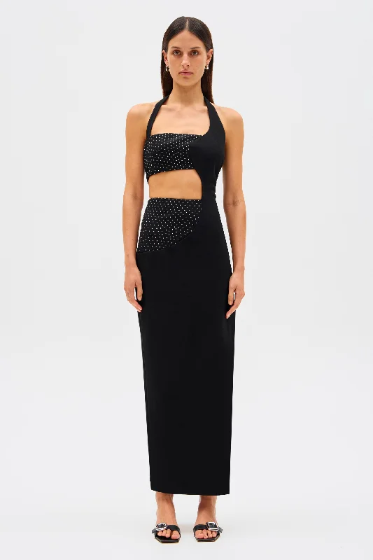 Women's Gathered DressesMisha Polina Crepe Diamanté Maxi Dress - Black