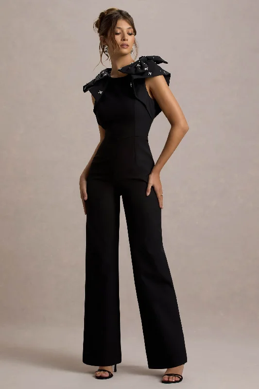 Women's RompersElma | Black Straight-Leg Jumpsuit With Embellished Bows