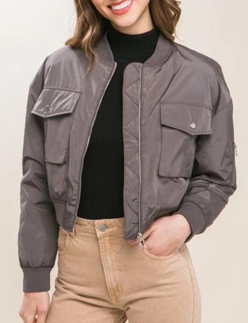 Women's Winter CoatsCrop Zip Bomber Jacket