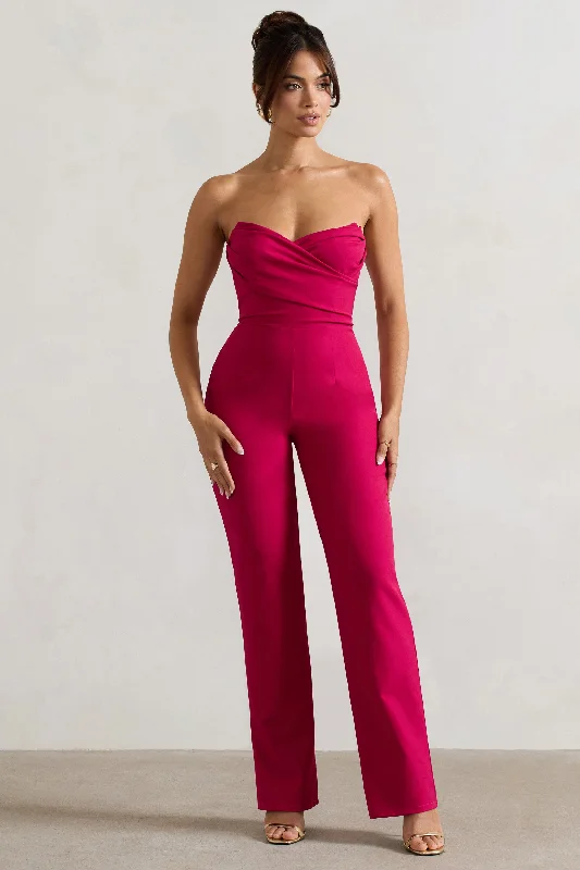 Women's Jumpsuits with High CollarBellezza | Hot Pink Bandeau Corset Wide Leg Jumpsuit