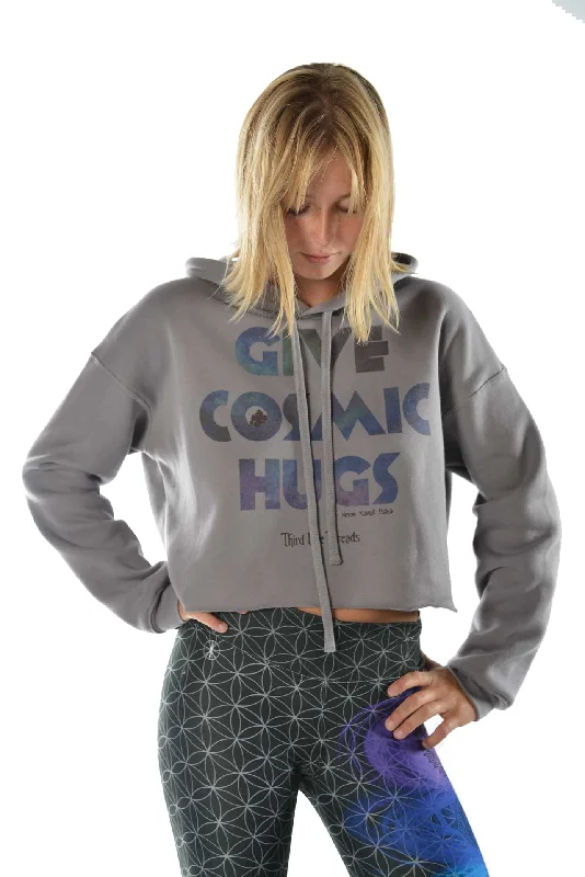 Women's Hooded Sweatshirts with Fitted WaistCrop Top Hoodie with "Give Cosmic Hugs" Quote