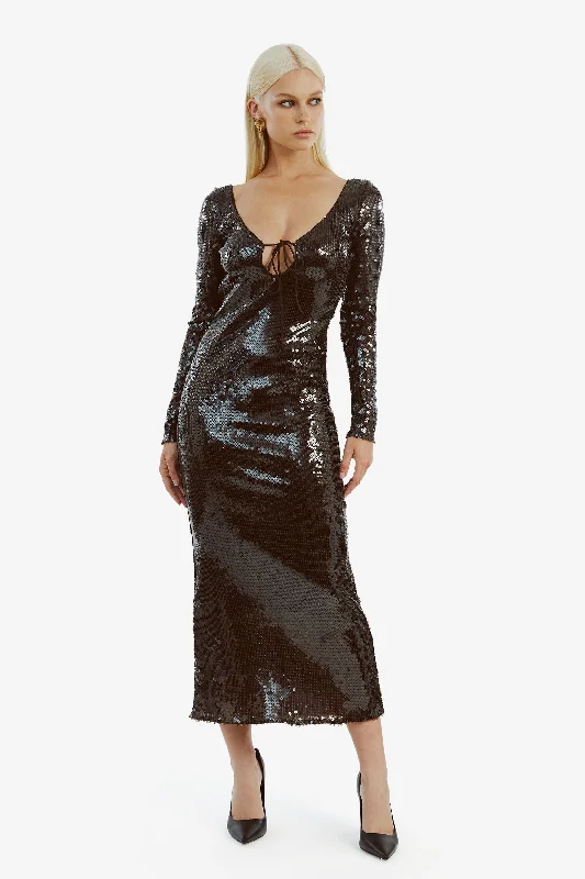 Women's V-Back DressesVerona Sequin Maxi Dress - Dark Chocolate