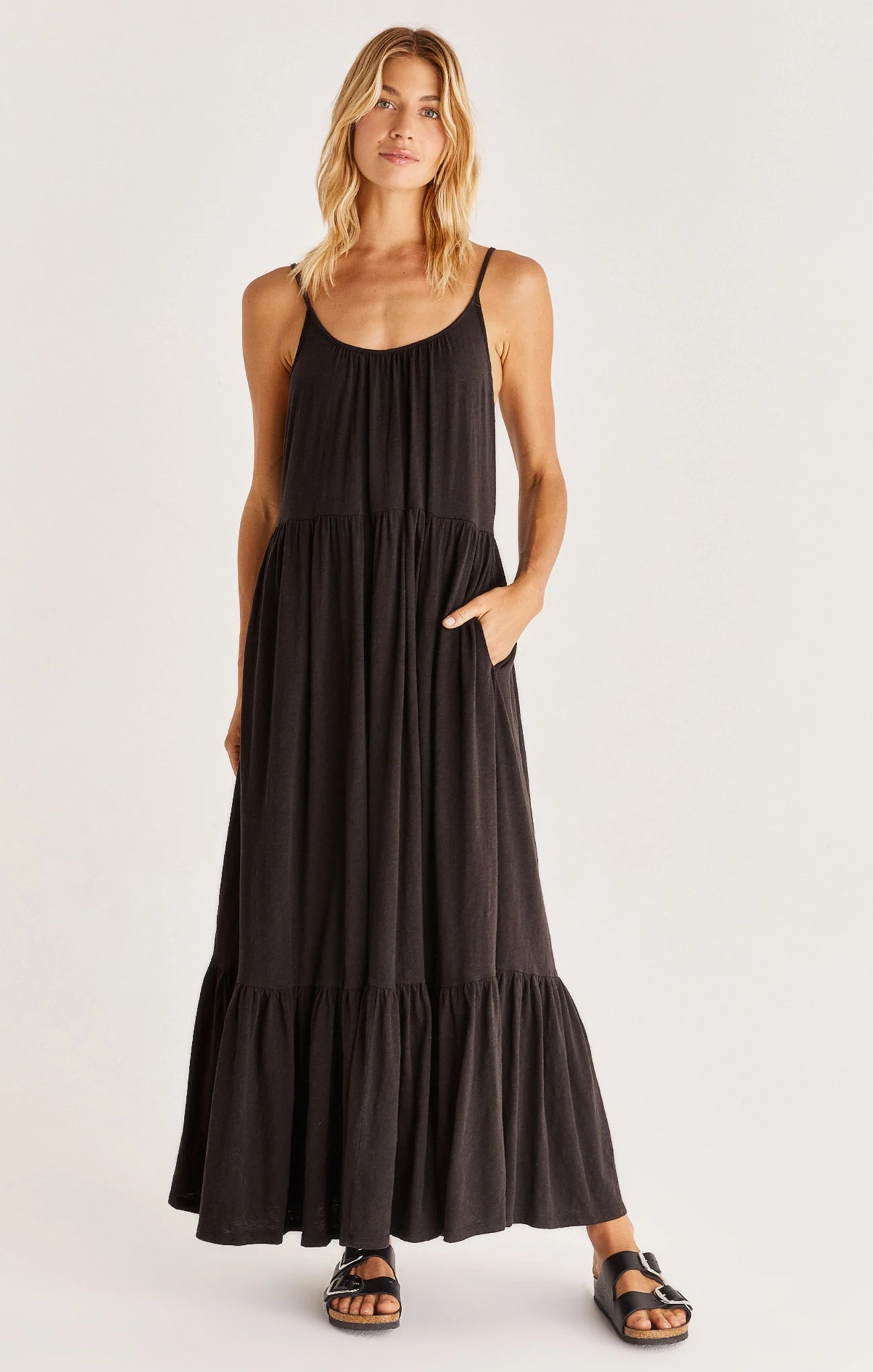 Women's V-Neck DressesLido Slub Maxi Dress | Black & Lavender Ash