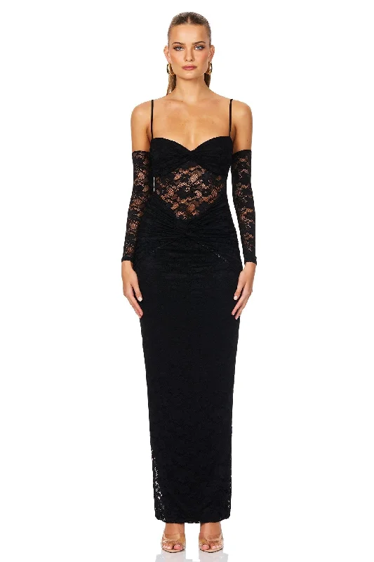 Women's Narrow Collar DressesNookie Lene Lace Maxi Dress - Black