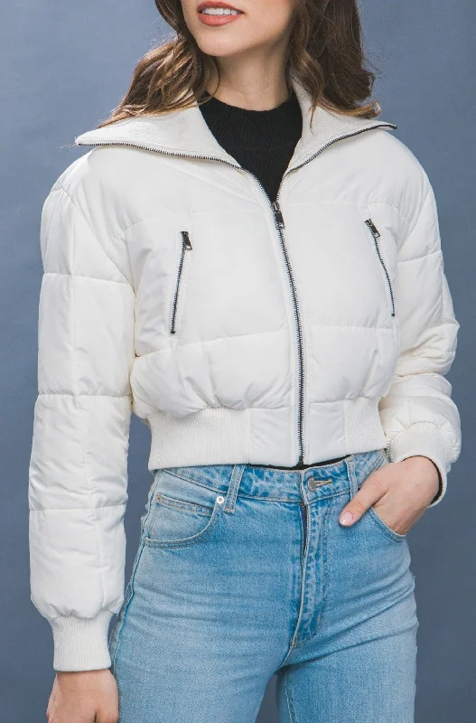 Women's Coats with Fur Trimmed PocketsCropped Puffer Jacket