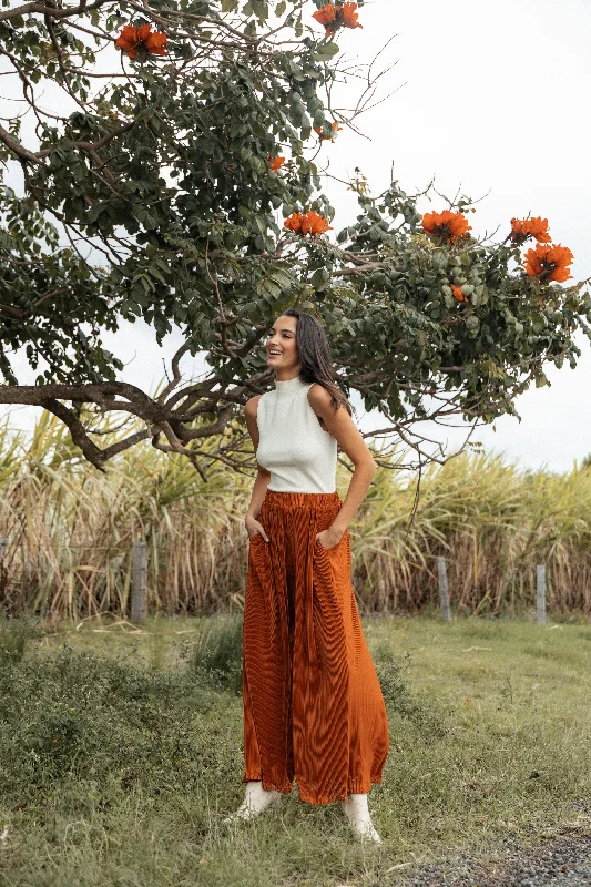 Women's Jodhpurs with Mandarin CollarLeria Wide Pant - Burnt Orange