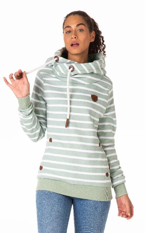 Women's Hooded Sweatshirts with Snap ButtonsArtemis Print Green Bay Stripe Hoodie