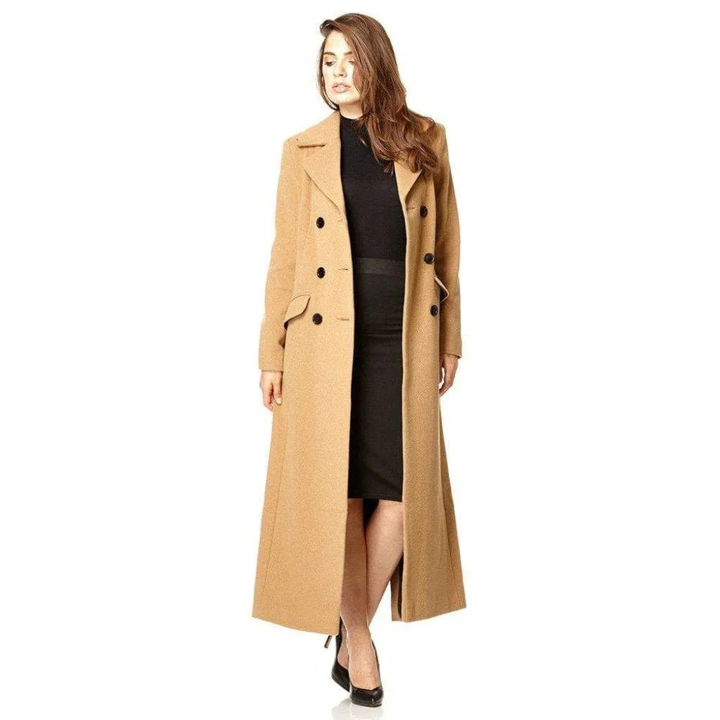 Women's Coats with BeltWool Blend Double Breasted Long Coat