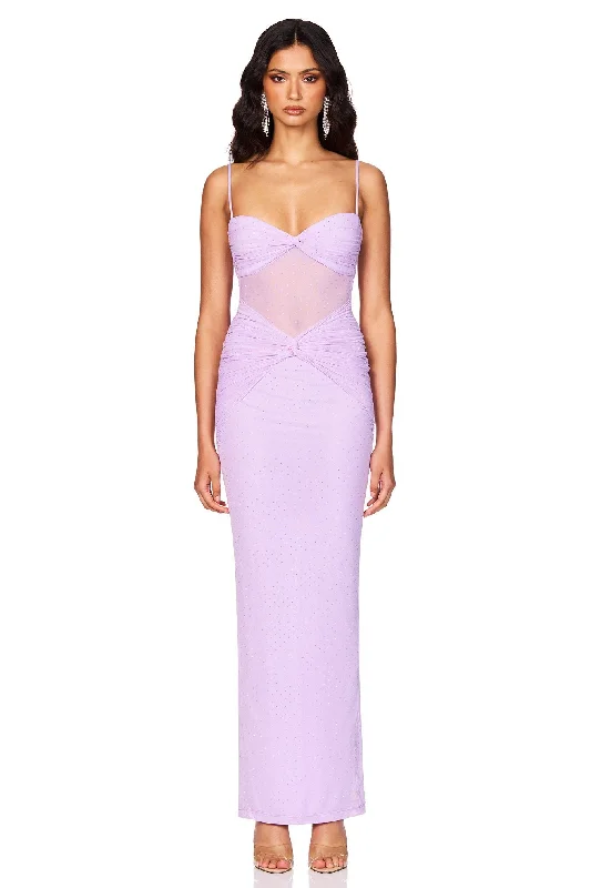 Women's Square Collar DressesNookie Crystal Mesh Maxi Dress - Lilac