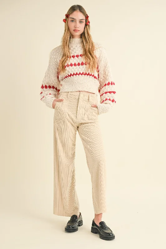 Women's Bell-Bottom PantsBeige Mixed Corduroy With Pocket Pants