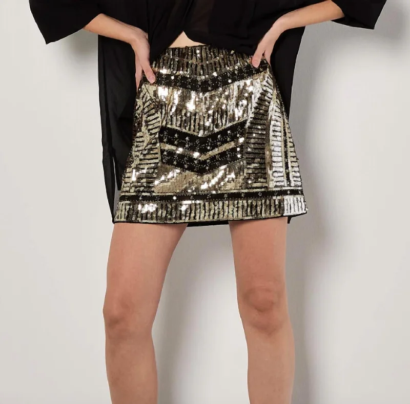 Women's Button-Up SkirtsSequin Skirt Black Gold