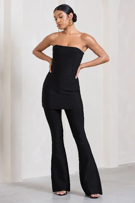 Women's OverallsCapri | Black Bandage High Waist Flared Trousers