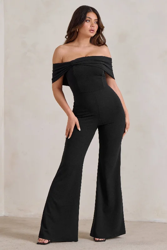 Women's Sleeveless JumpsuitsZoey | Black Bardot Bow Detail Jumpsuit