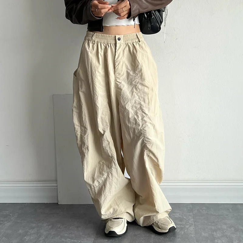 Women's Jodhpurs with Lapel CollarStreetwear Cargo Pants Women Loose Vintage Wide Leg Baggy Retro High Waist Pants