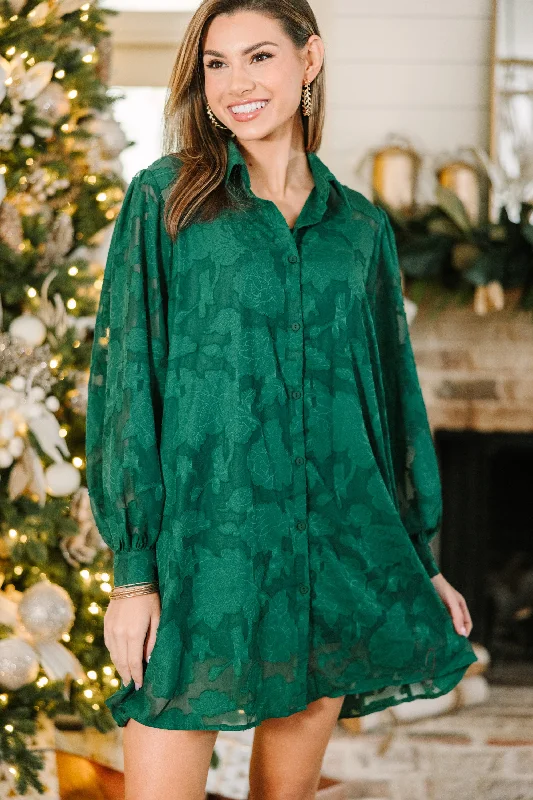 Women's Shawl Collar DressesAll In The Details Emerald Green Textured Dress