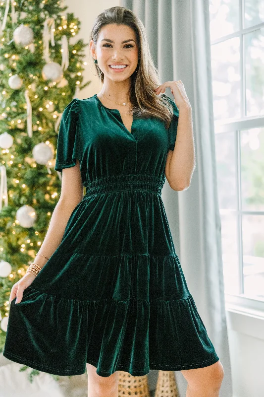 Women's V-Shaped Collar DressesAlways Turn To You Emerald Green Velvet Dress