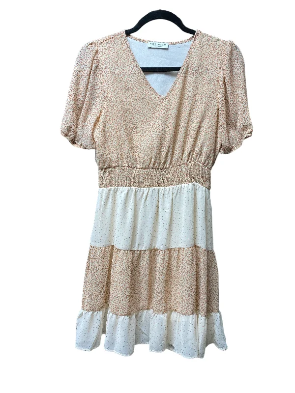 Women's Lapel Collar DressesCream & Tan Dress Casual Short Paper Crane, Size S