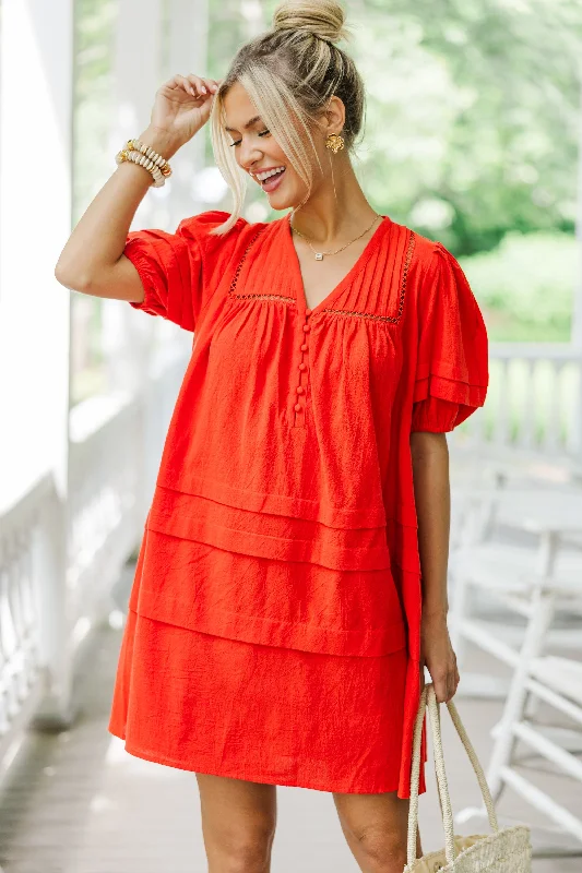 Women's Ruffled DressesDesigned For Joy Red Pleated Dress