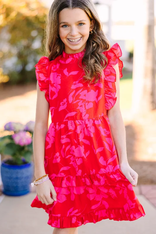 Women's Peter Pan Collar DressesGirls: A True Beauty Red Floral Dress